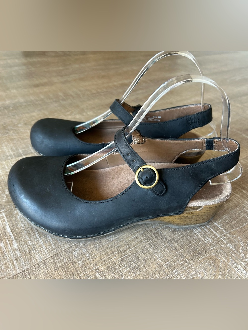 ▶️ Dansko Black Leather Mary Jane Wedge Comfort Shoes EU 38 US 7.5 8 - Picture 10 of 13